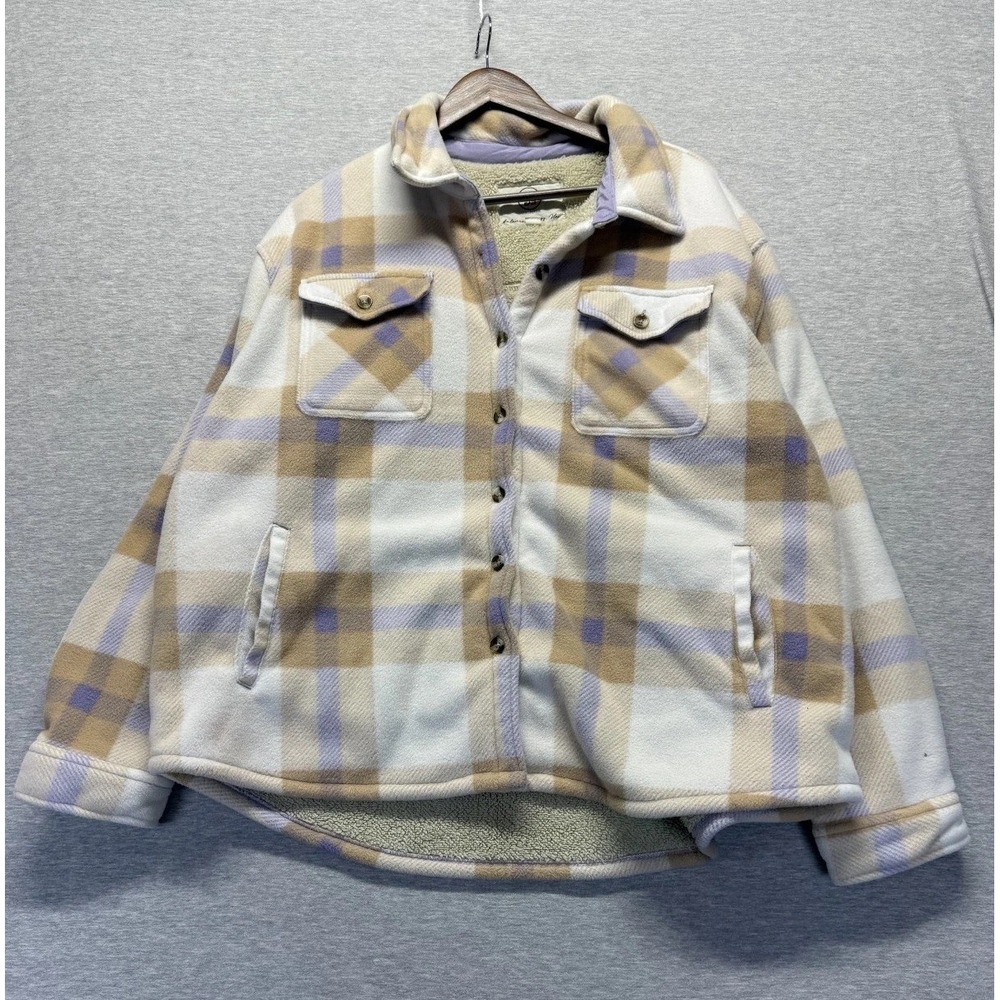 Sage Collective Shacket Womens 2XL Multicolor Plaid Sherpa Lined Button Front